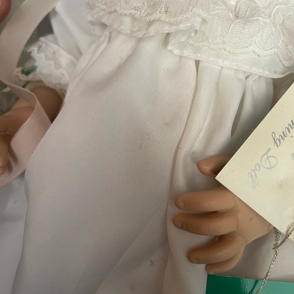 Towle Porcelain Baby Doll in White Dress with Pink Ribbon - Picture 7 of 8